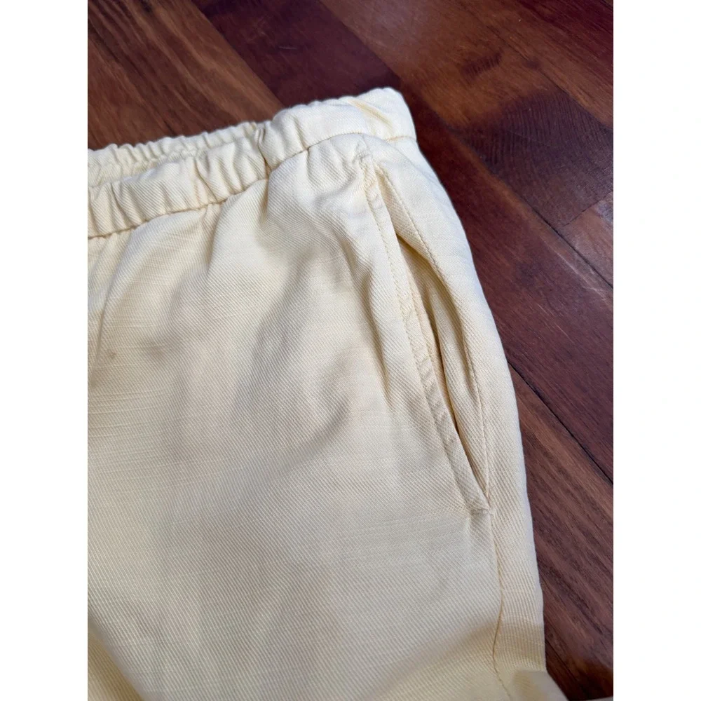 Zara Women XXL Yellow Linen Blend Elastic Waist Drawstring Relaxed Pants NWT